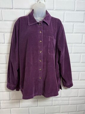 L.L. Bean Purple Corduroy Shirt Jacket XL Button Front Plaid Lined